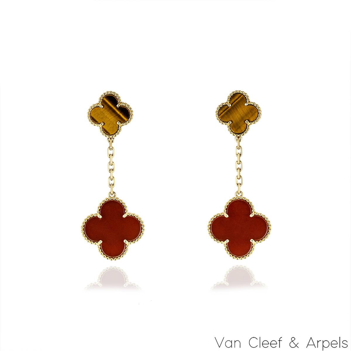 Van Cleef & Arpels Yellow Gold Carnelian & Tigers Eye Magic Alhambra Earrings VCARN5JR00 Van Cleef & Arpels Yellow Gold Carnelian & Tigers Eye Magic Alhambra Earrings VCARN5JR00